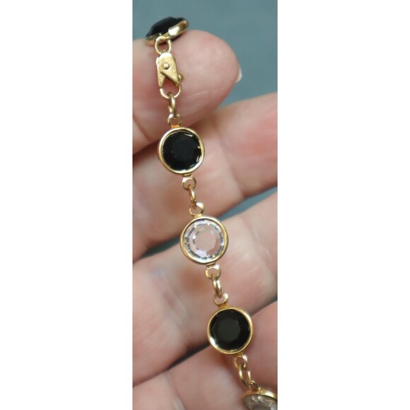 Swarovski Bezel Set Crystals Bracelet Black & Clear Vintage - Picture 3 of 3